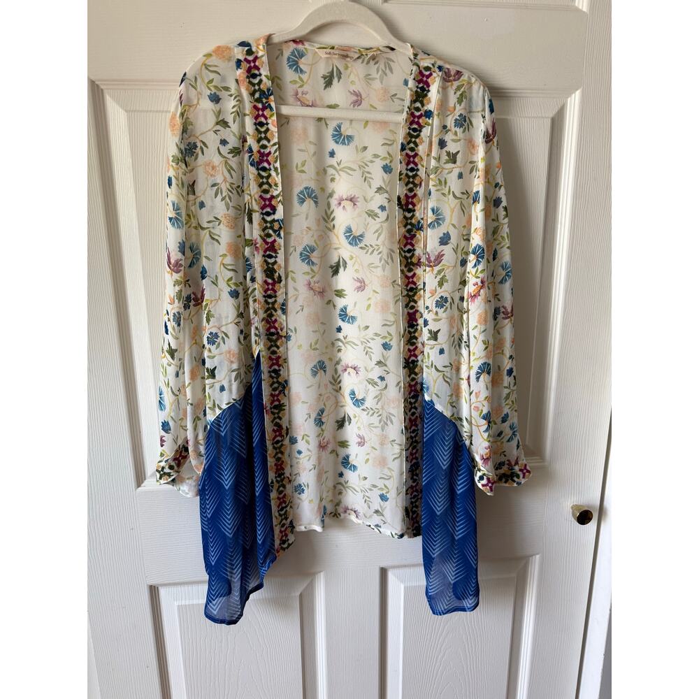 Soft Surroundings Floral Embroidered Kimono Cardigan‎ XL Beach Cover Cruise Boho